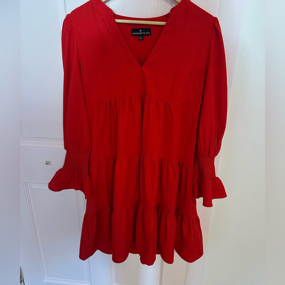 Red flowy Pomander Place dress